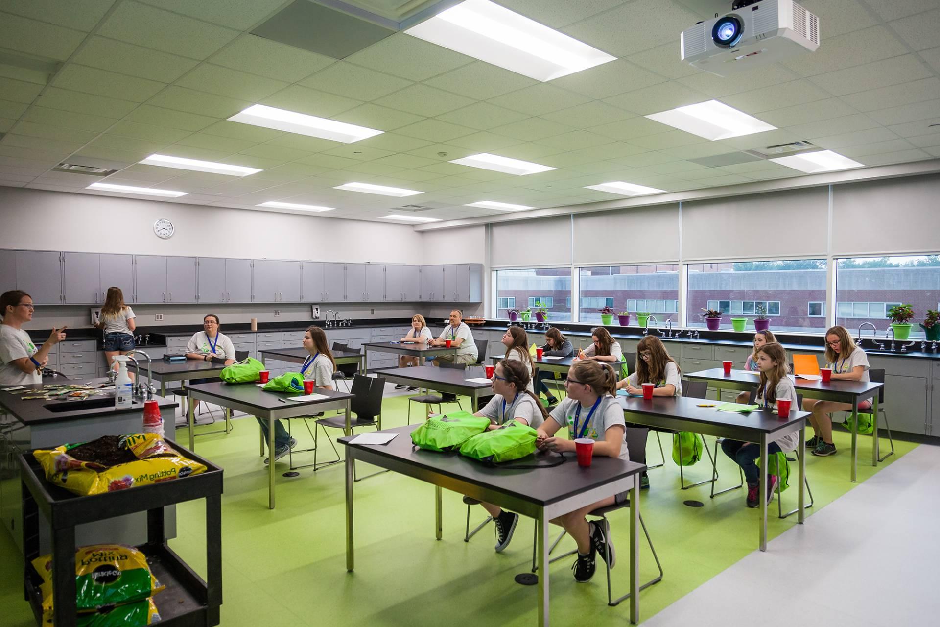 A green-colored lab in Updike Hall